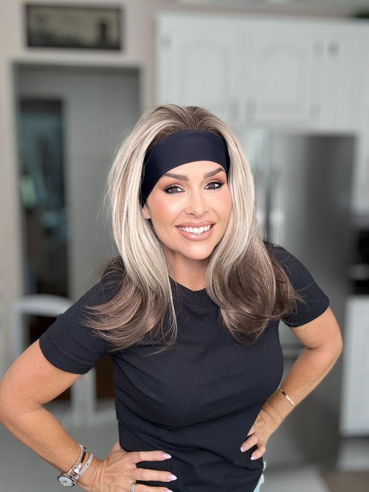 AISOM-LENA Iced Blonde Layered Straight Headband Wig 16 inches Synthetic Wig for Women Low Density Friendly for Beginner