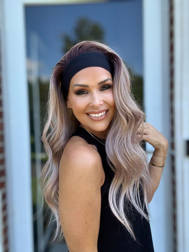 AISOM Beach Wave Headband Wig 18 Inches Apricrown Low Density for Summer| Sienna