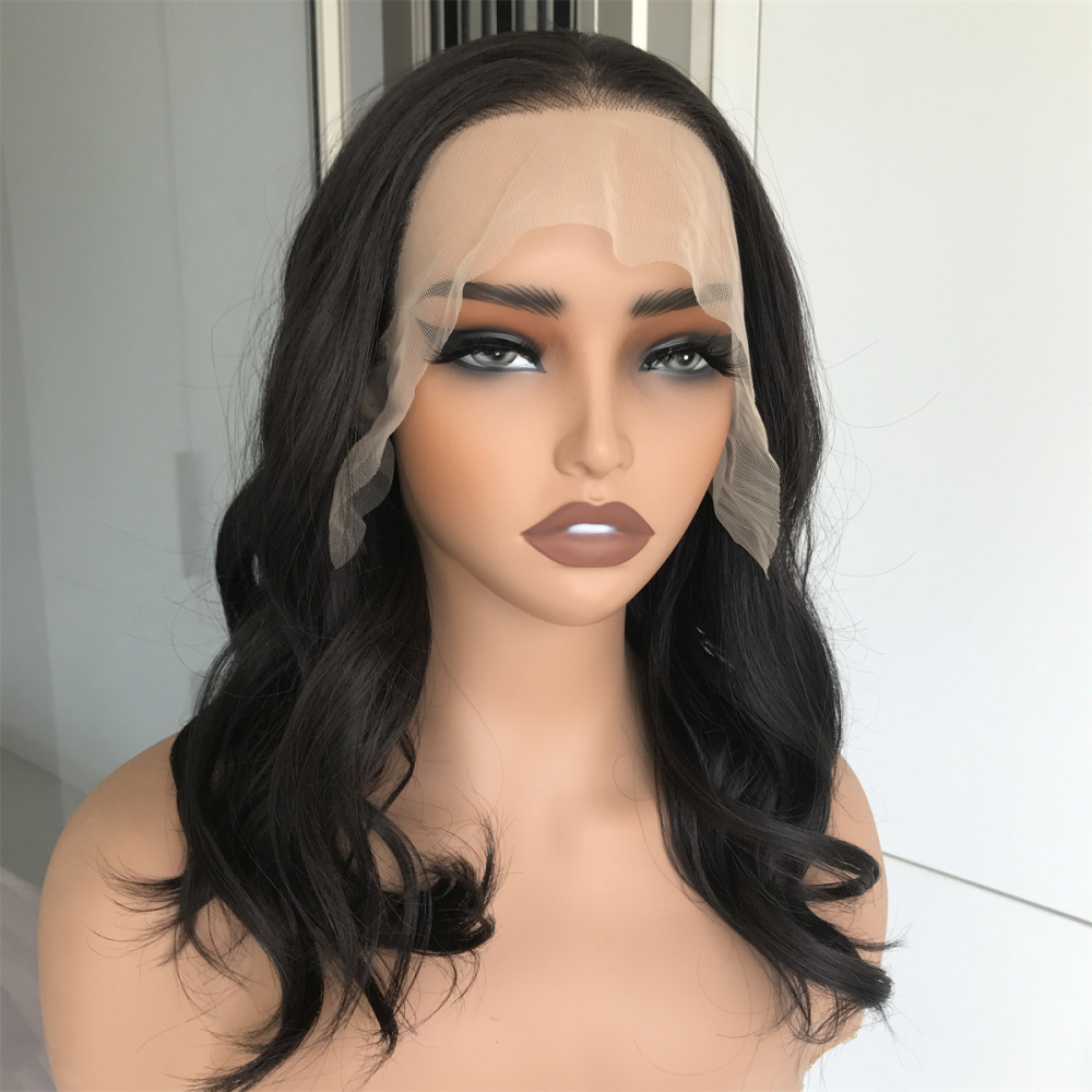 A79 by AISOM Loose Wave 16 Inches Dark Roast Free Part Synthetic Lace Front Wigs Pre Plucked Heat Friendly Synthetic Wig Low Density Natural Black