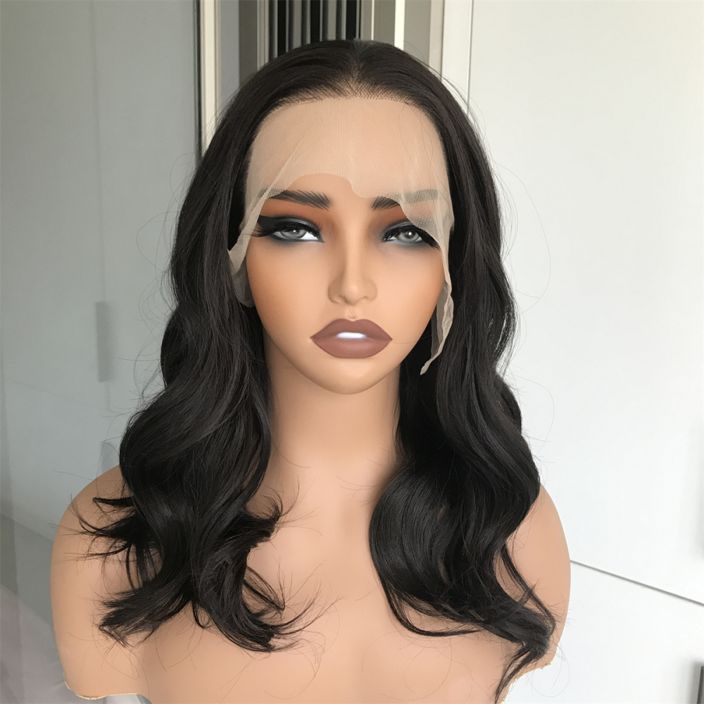 A79 by AISOM Loose Wave 16 Inches Dark Roast Free Part Synthetic Lace Front Wigs Pre Plucked Heat Friendly Synthetic Wig Low Density Natural Black