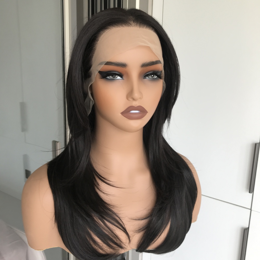 A78 by AISOM Wolf Cut Straight 20 Inches 13x6 Free Part Synthetic Lace Front Wig for Women Natural Black Glueless Wig Daily Use