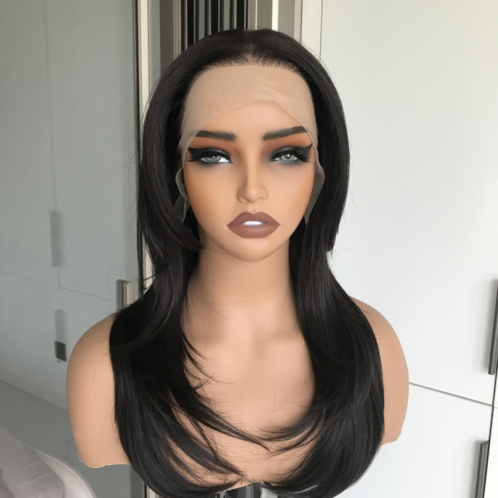 A78 by AISOM Wolf Cut Straight 20 Inches 13x6 Free Part Synthetic Lace Front Wig for Women Natural Black Glueless Wig Daily Use
