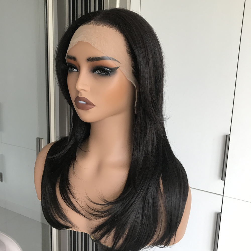 A78 by AISOM Wolf Cut Straight 20 Inches 13x6 Free Part Synthetic Lace Front Wig for Women Natural Black Glueless Wig Daily Use