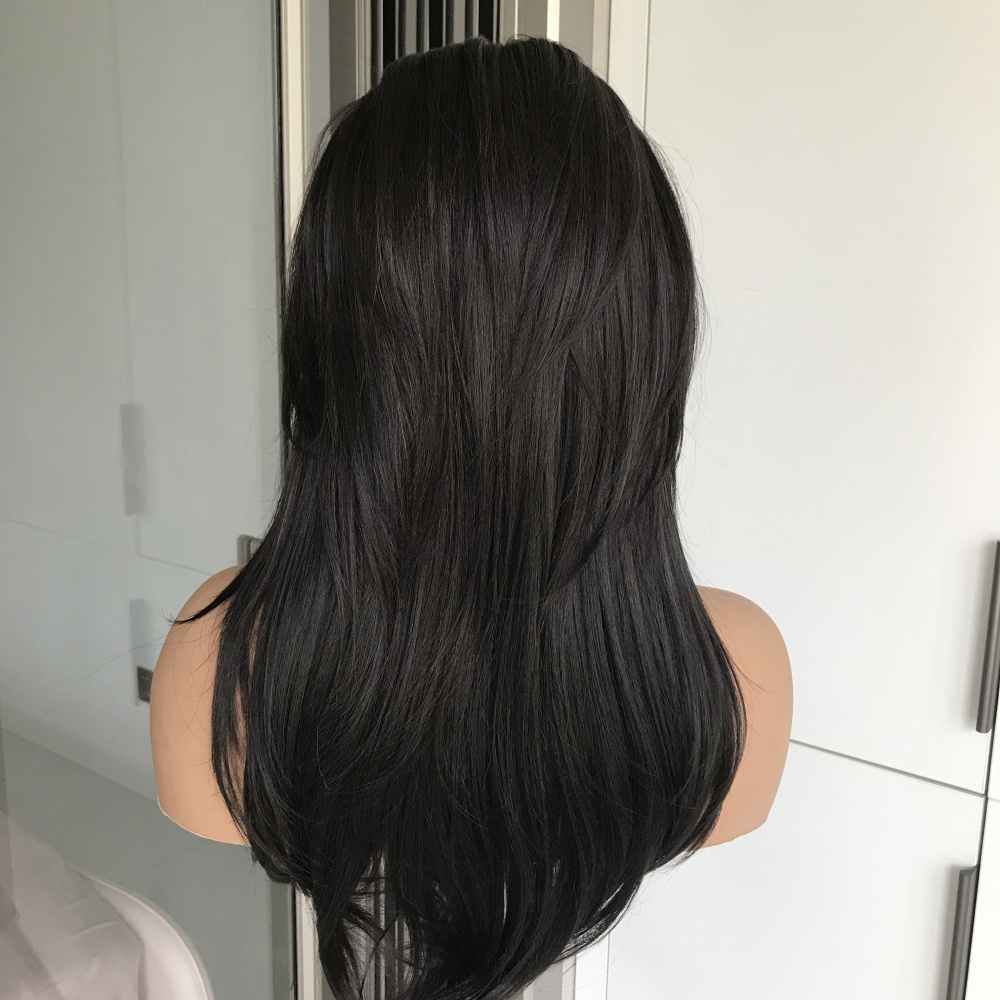A78 by AISOM Wolf Cut Straight 20 Inches 13x6 Free Part Synthetic Lace Front Wig for Women Natural Black Glueless Wig Daily Use