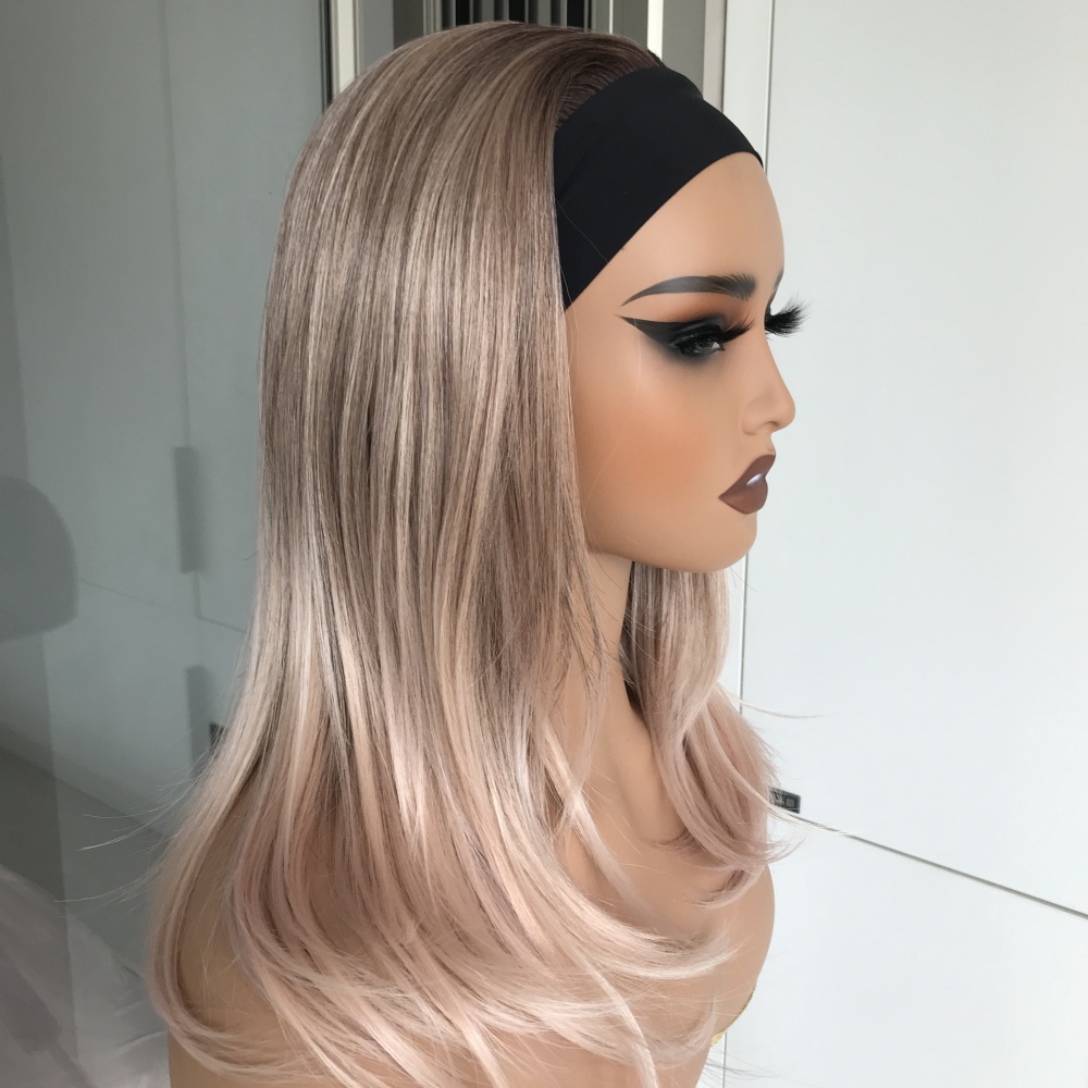 AISOM Layered Straight Headband Wig 16 Inches Apricrown Smoky Ash Color Low Density| Lena