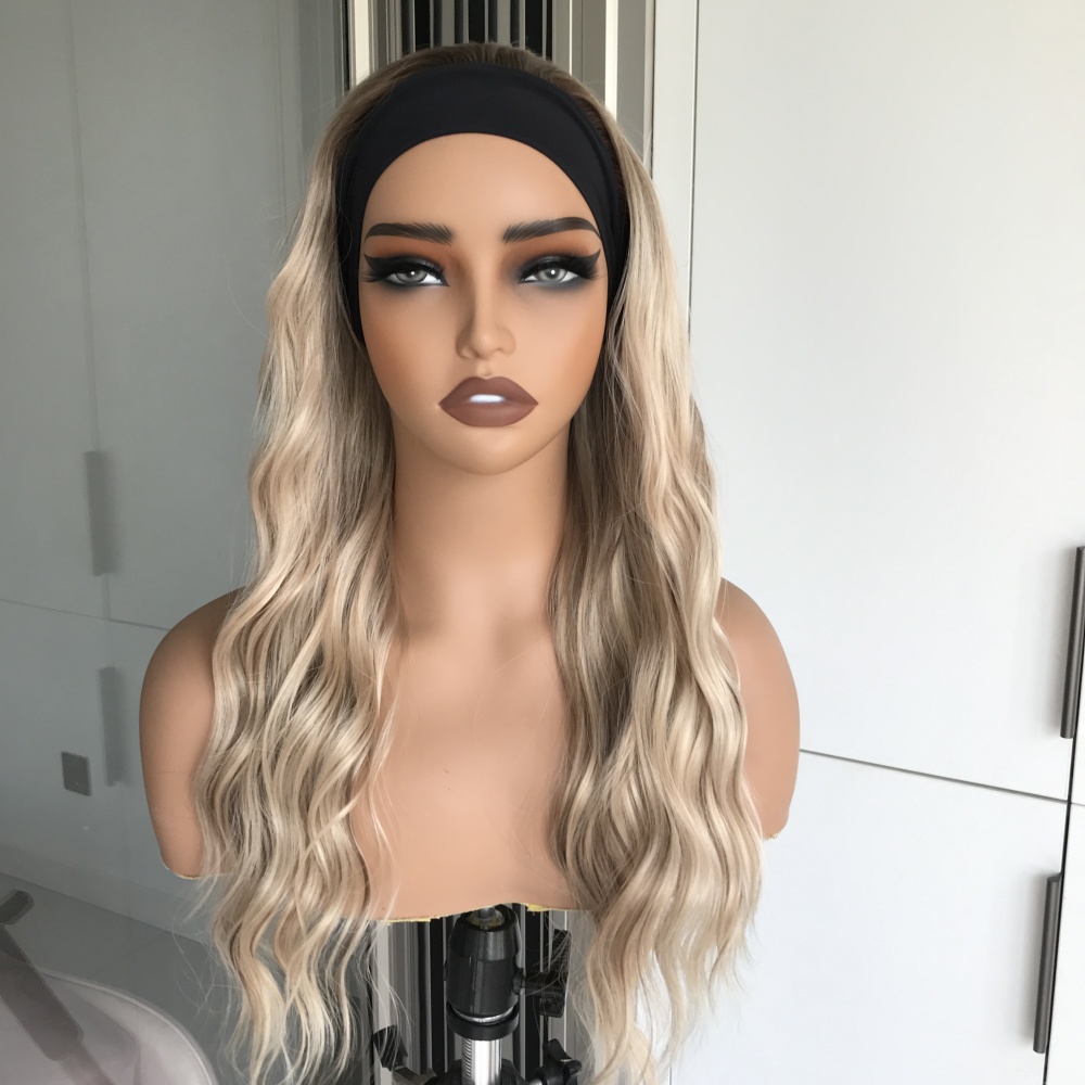 Maya by AISOM Water Wave Highlight Blonde Headband Wig for Women Heat Friendly Synthetic Wig 18 Inches Low Density Wear Go Wig