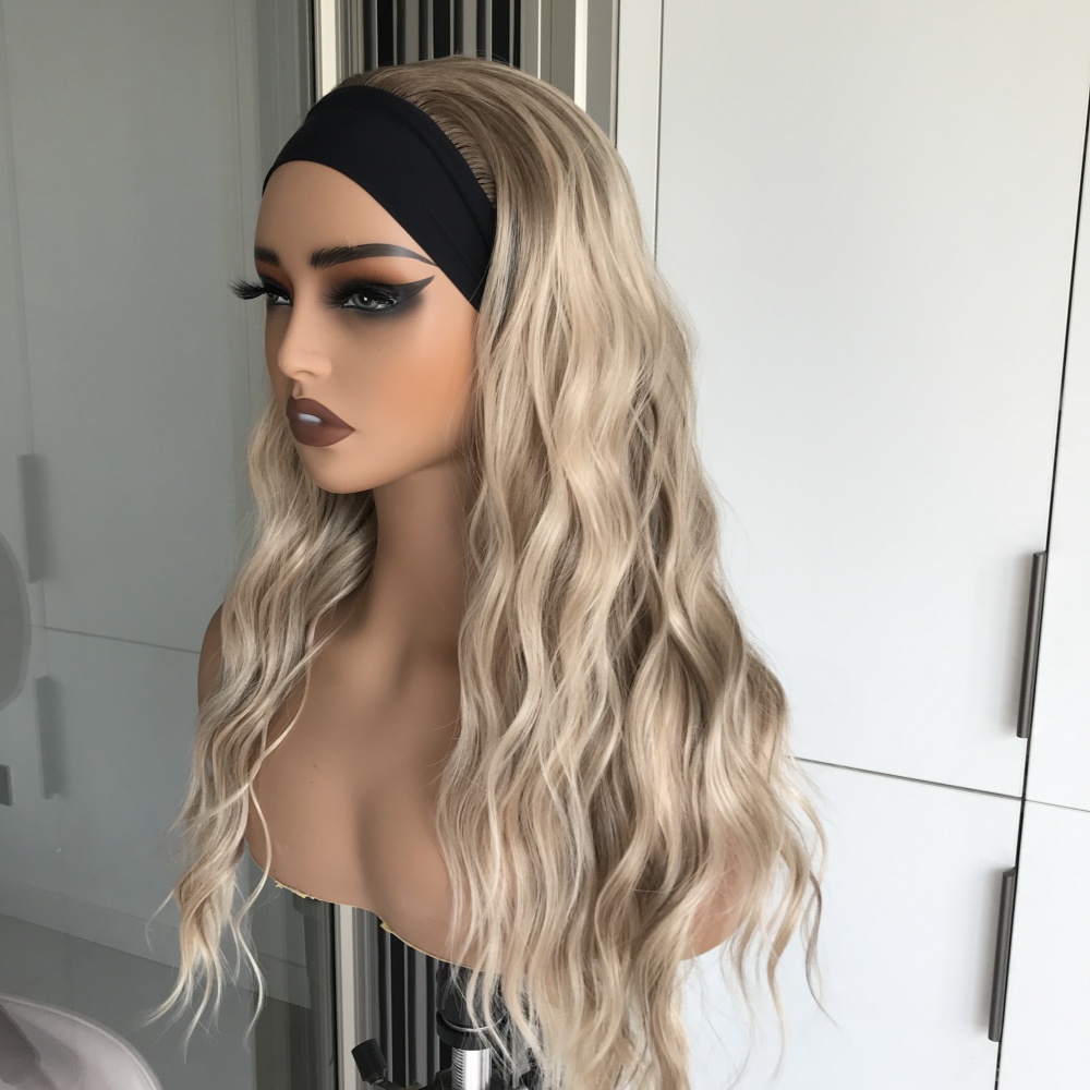 Maya by AISOM Water Wave Highlight Blonde Headband Wig for Women Heat Friendly Synthetic Wig 18 Inches Low Density Wear Go Wig