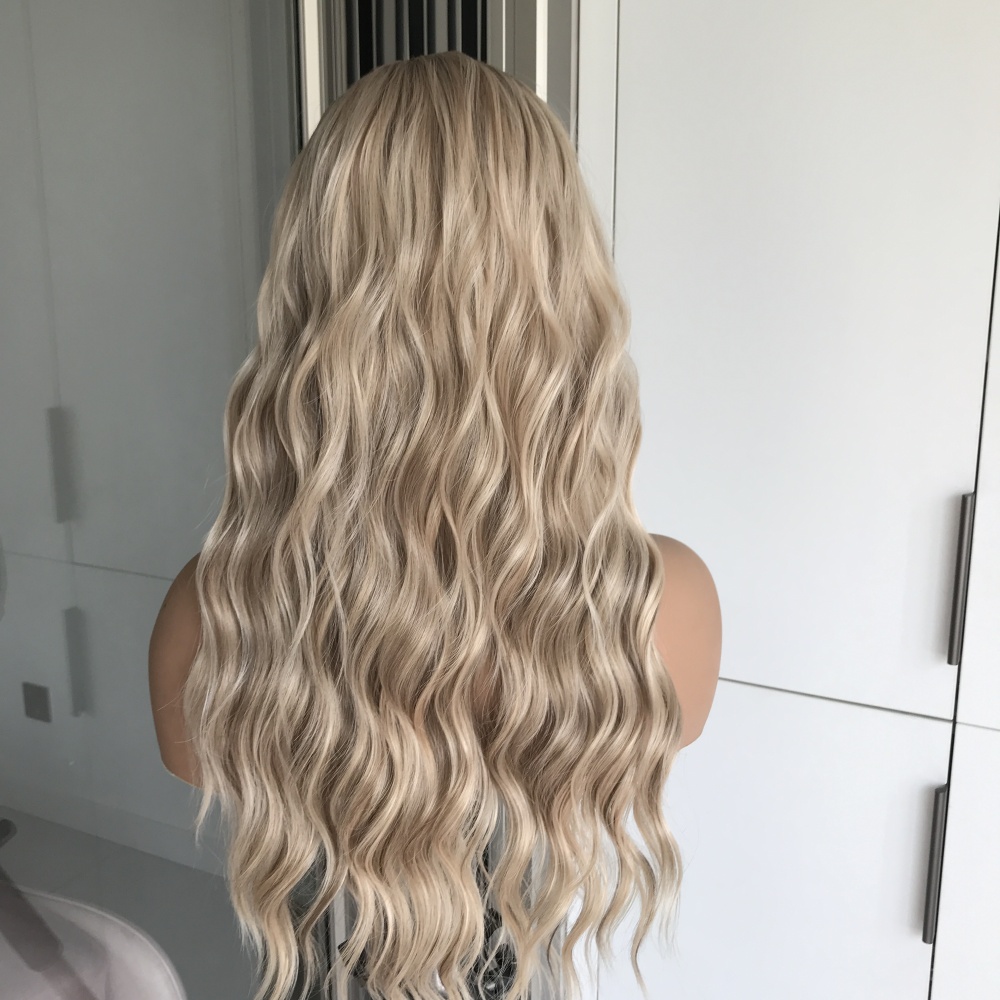 Maya by AISOM Water Wave Highlight Blonde Headband Wig for Women Heat Friendly Synthetic Wig 18 Inches Low Density Wear Go Wig