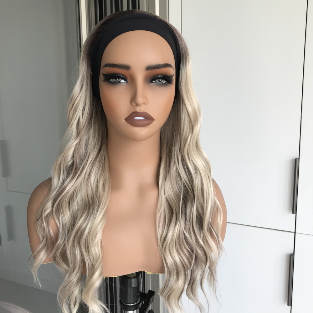 Maya by AISOM Water Wave Highlight Blonde Headband Wig for Women Heat Friendly Synthetic Wig 18 Inches Low Density Wear Go Wig
