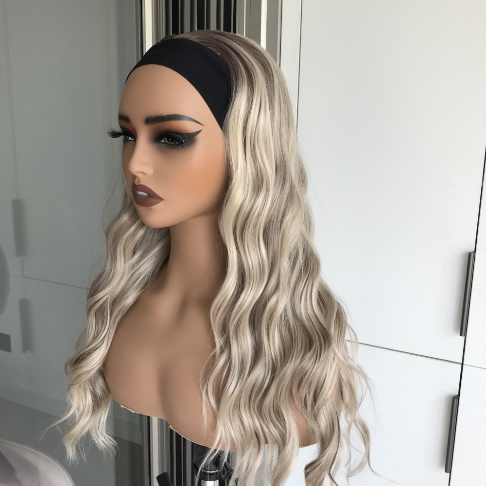 Maya by AISOM Water Wave Highlight Blonde Headband Wig for Women Heat Friendly Synthetic Wig 18 Inches Low Density Wear Go Wig