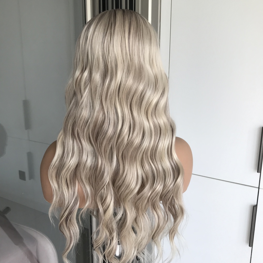 Maya by AISOM Water Wave Highlight Blonde Headband Wig for Women Heat Friendly Synthetic Wig 18 Inches Low Density Wear Go Wig