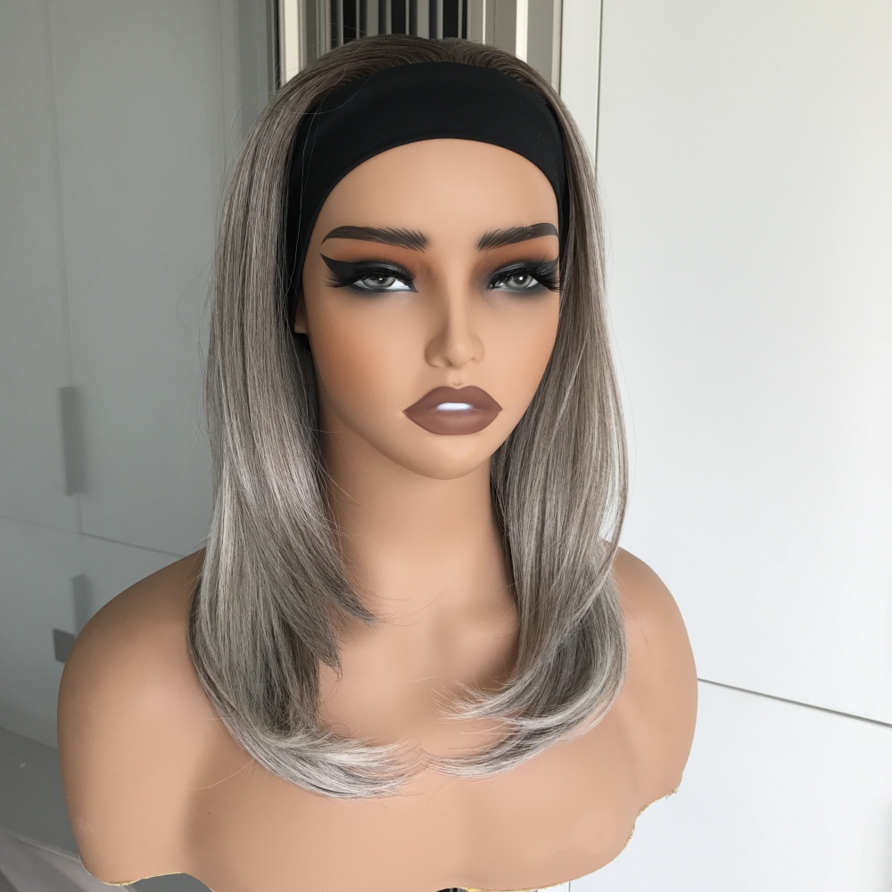 Lena by AISOM Smoky Ash Layered Straight Headband Wig 16 Inches Heat Friendly Synthetic Hair Easy to Wear