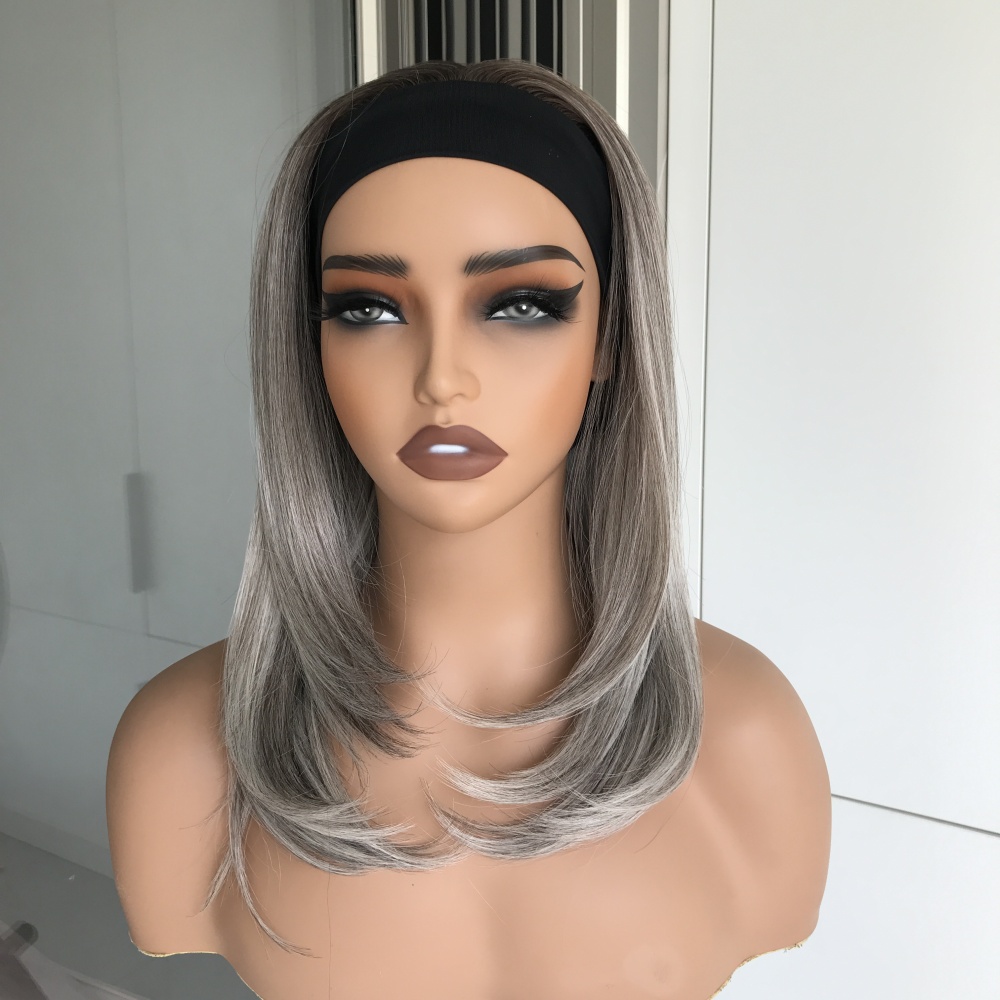 Lena by AISOM Smoky Ash Layered Straight Headband Wig 16 Inches Heat Friendly Synthetic Hair Easy to Wear