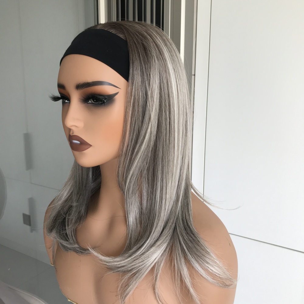 Lena by AISOM Smoky Ash Layered Straight Headband Wig 16 Inches Heat Friendly Synthetic Hair Easy to Wear