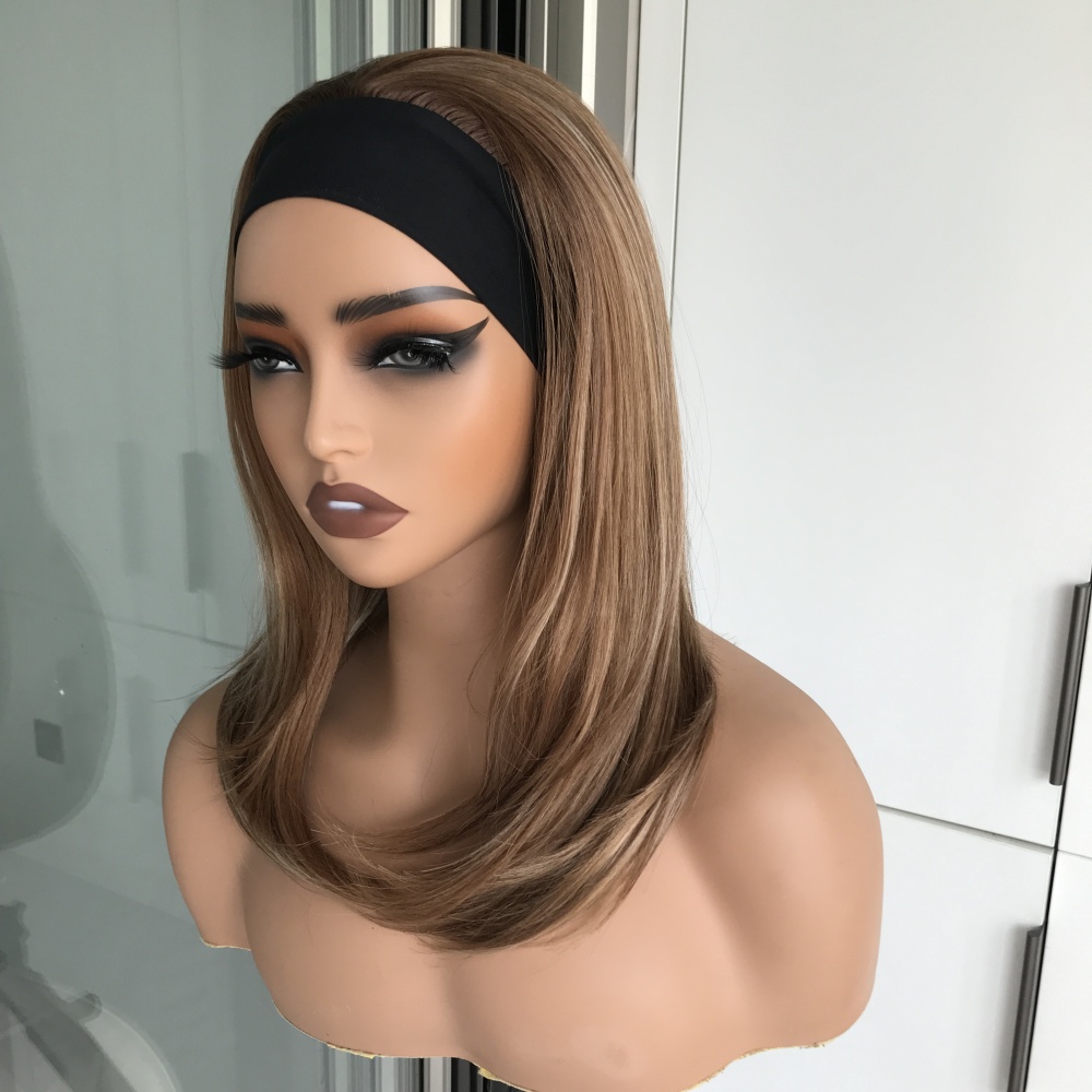 Lena by AISOM Toffee Layered Straight Headband Wig 16 Inches Synthetic Hair Heat Friendly Ready to Wear Low Density