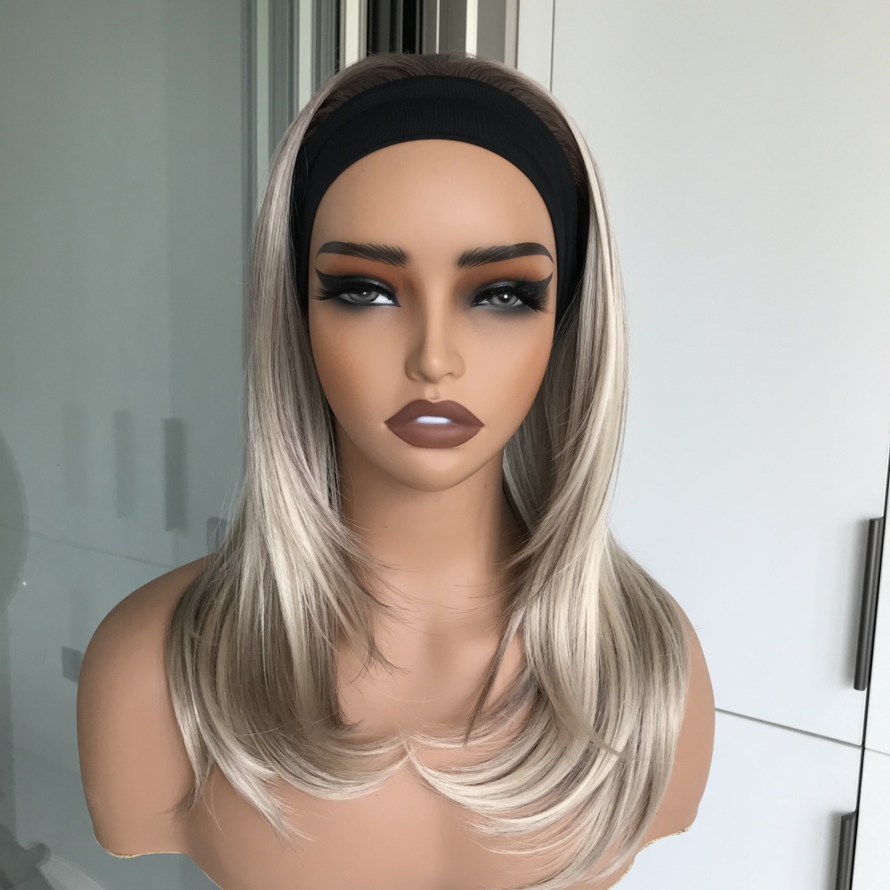 Lena by AISOM Layered Straight Headband Wig Cool Blonde mix Brown Synthetic Hair Wig for Women 16 Inches Ready to Wear Short Hair Heat Friendly
