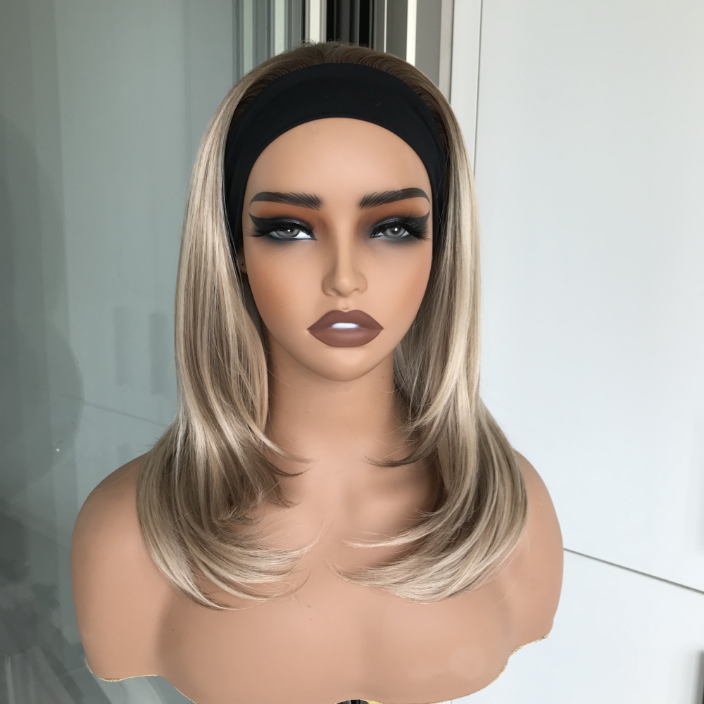 Lena by AISOM Layered Straight Headband Wig Warm Blonde Highlight for Women 16 Inches Friendly for Beginner Low Density
