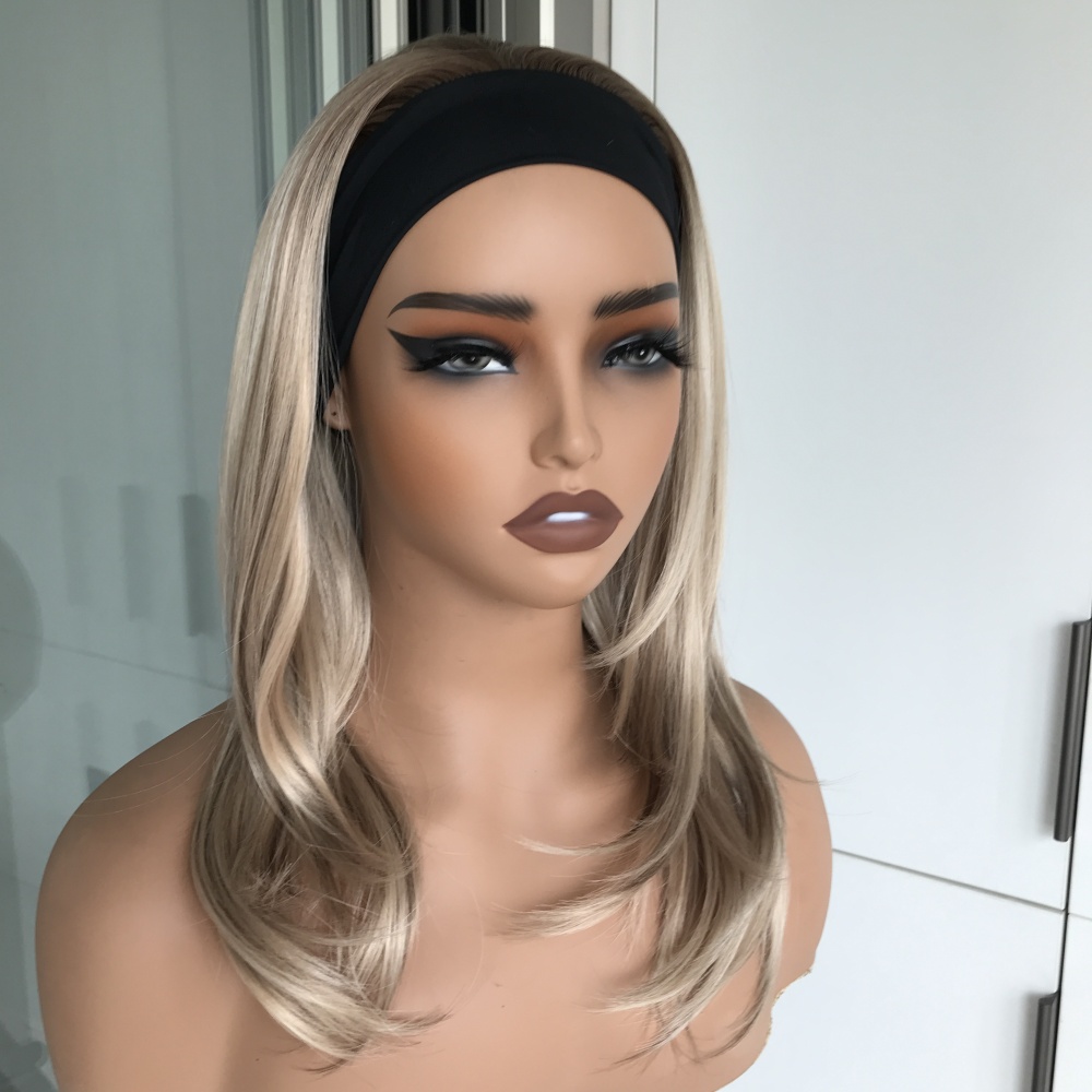Lena by AISOM Layered Straight Headband Wig Warm Blonde Highlight for Women 16 Inches Friendly for Beginner Low Density