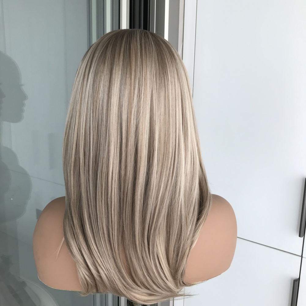 Lena by AISOM Layered Straight Headband Wig Warm Blonde Highlight for Women 16 Inches Friendly for Beginner Low Density