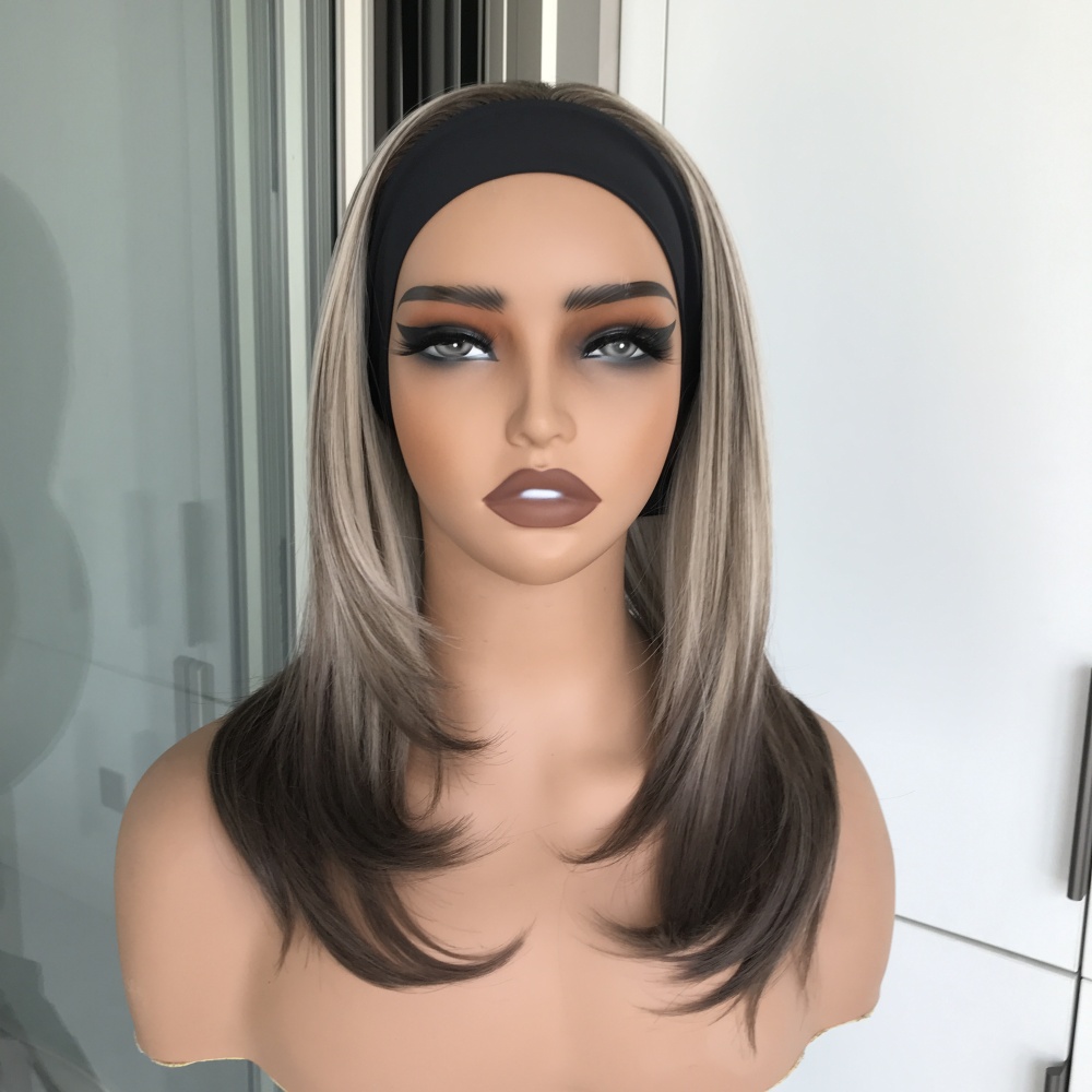 AISOM-LENA Iced Blonde Layered Straight Headband Wig 16 inches Synthetic Wig for Women Low Density Friendly for Beginner