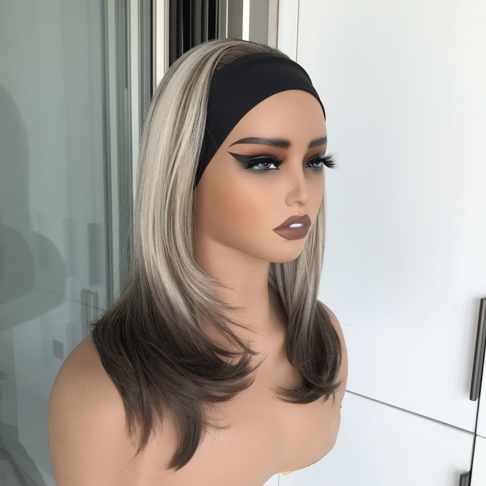 AISOM-LENA Iced Blonde Layered Straight Headband Wig 16 inches Synthetic Wig for Women Low Density Friendly for Beginner