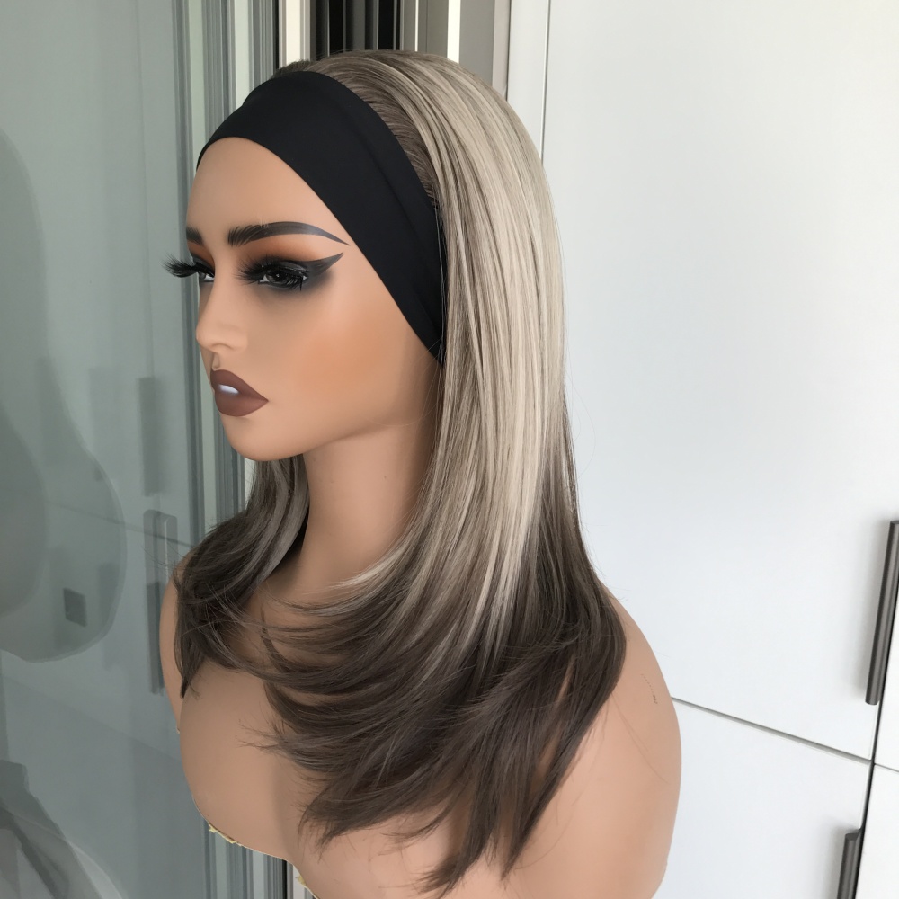 AISOM-LENA Iced Blonde Layered Straight Headband Wig 16 inches Synthetic Wig for Women Low Density Friendly for Beginner