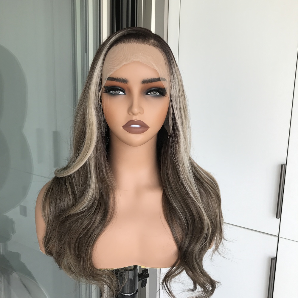 Celeste by AISOM Ash Brunette Blend 13x6 Free Part Lace Front Wig for Women Heat Friendly Synthetic Hair 22 Inches