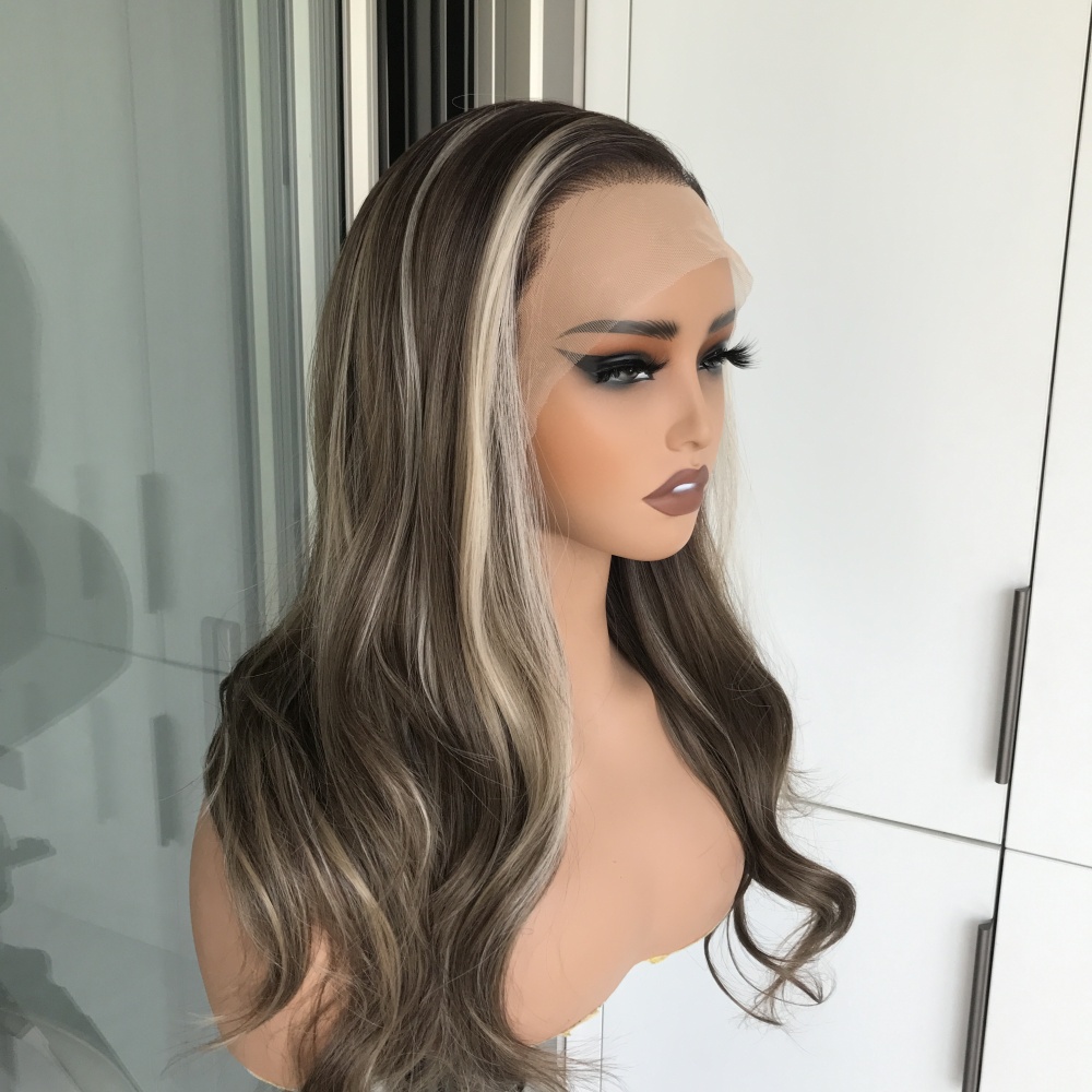 Celeste by AISOM Ash Brunette Blend 13x6 Free Part Lace Front Wig for Women Heat Friendly Synthetic Hair 22 Inches