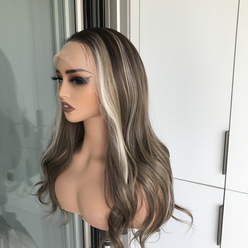 Celeste by AISOM Ash Brunette Blend 13x6 Free Part Lace Front Wig for Women Heat Friendly Synthetic Hair 22 Inches