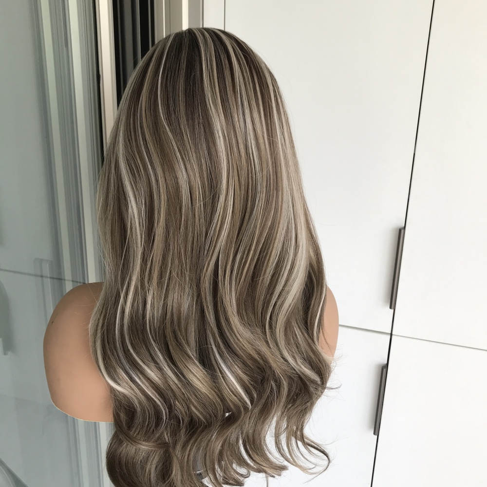 Celeste by AISOM Ash Brunette Blend 13x6 Free Part Lace Front Wig for Women Heat Friendly Synthetic Hair 22 Inches