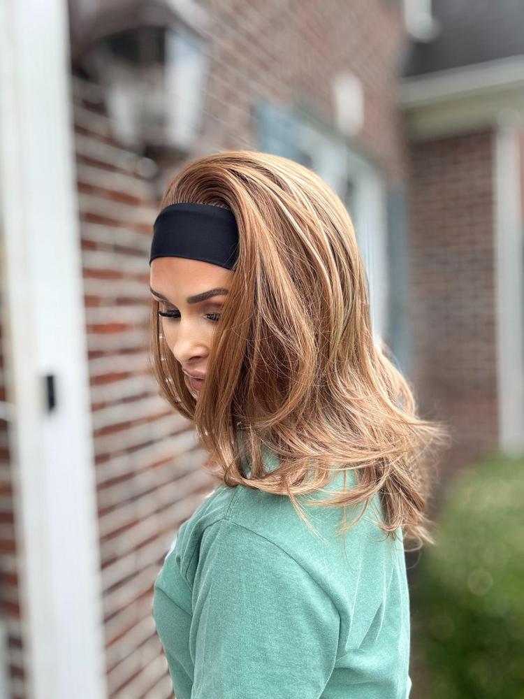 Lena by AISOM Toffee Layered Straight Headband Wig 16 Inches Synthetic Hair Heat Friendly Ready to Wear Low Density