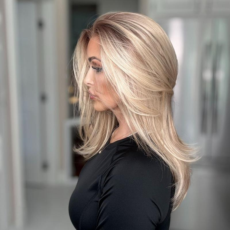 A32 by AISOM Pre Cut 30 seconds to Wear And Go Glueless Wigs 16 inches Layered Straight Synthetic Wig Warm Blonde mix Brown Ready to Wear Wig Daily Use