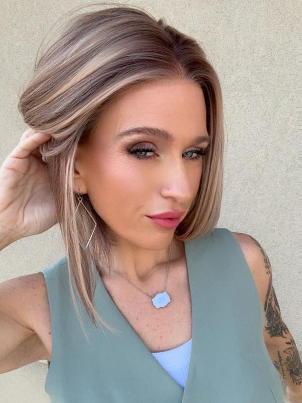 Caris by AISOM Short Bob Cut Free Part Lace Front Wig with Scandinavian Hairline Very Low Density 12 Inches Heat Friendly Synthetic Wig