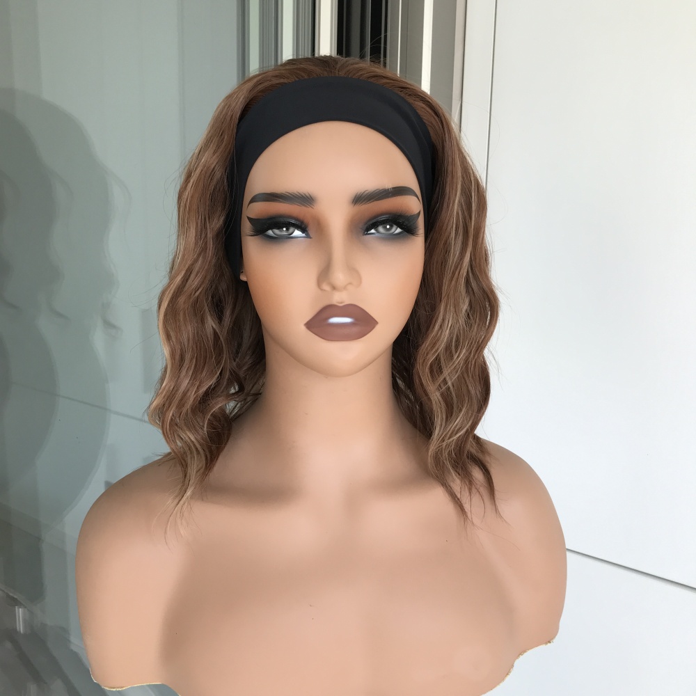 Harper by AISOM Short Water Wave Caramel Headband Wig 12 Inches Easy to Wear Friendl for Beginner Synthetic Hair Low Density