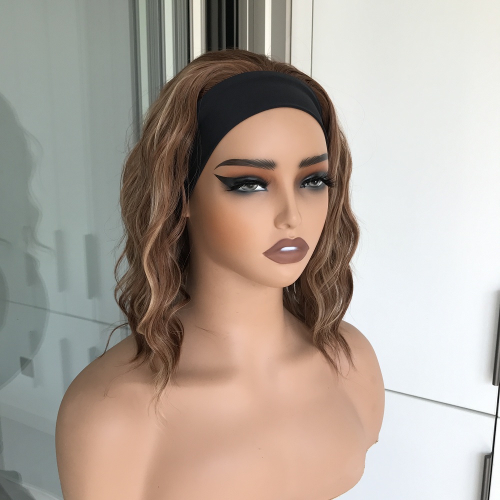 Harper by AISOM Short Water Wave Caramel Headband Wig 12 Inches Easy to Wear Friendl for Beginner Synthetic Hair Low Density
