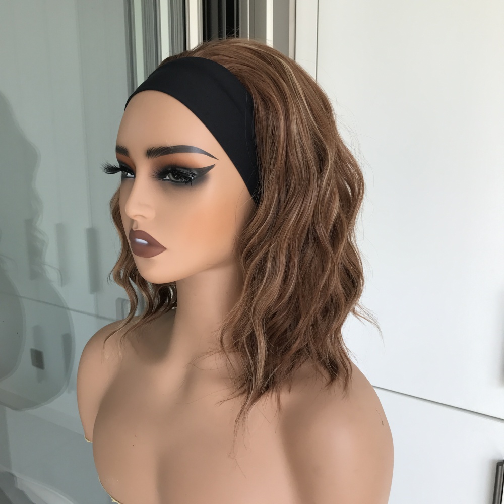 Harper by AISOM Short Water Wave Caramel Headband Wig 12 Inches Easy to Wear Friendl for Beginner Synthetic Hair Low Density