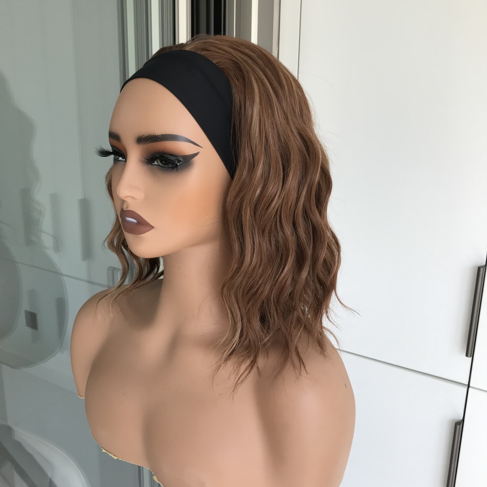 Harper by AISOM Short Water Wave Caramel Headband Wig 12 Inches Easy to Wear Friendl for Beginner Synthetic Hair Low Density