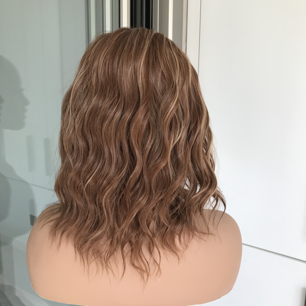 Harper by AISOM Short Water Wave Caramel Headband Wig 12 Inches Easy to Wear Friendl for Beginner Synthetic Hair Low Density