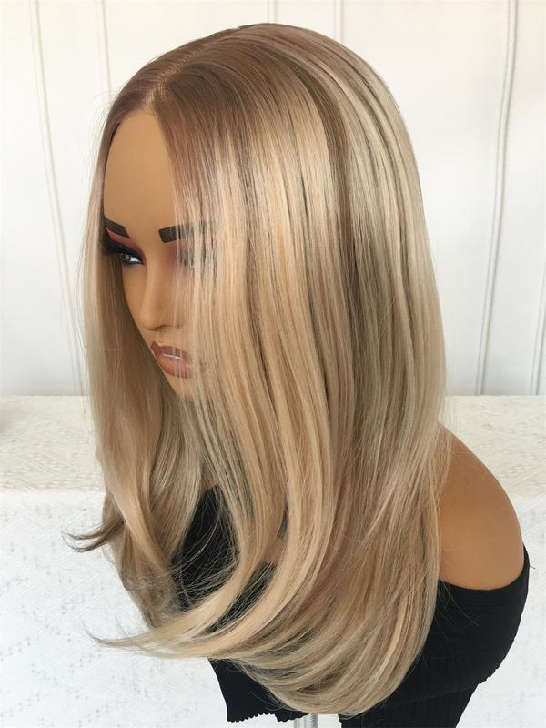 A32 by AISOM Pre Cut 30 seconds to Wear And Go Glueless Wigs 16 inches Layered Straight Synthetic Wig Warm Blonde mix Brown Ready to Wear Wig Daily Use