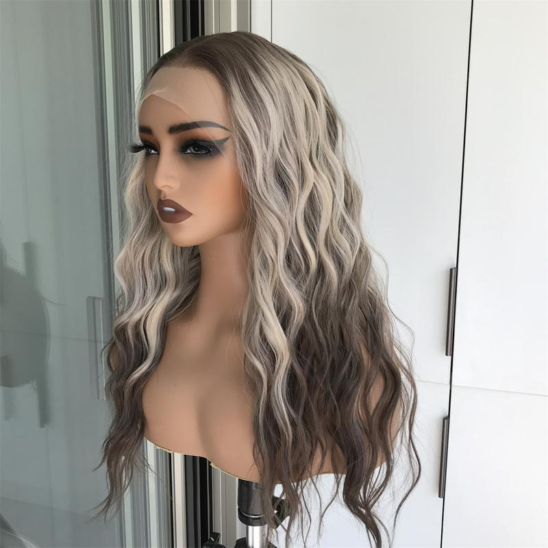 Aria by AISOM Iced Blonde Water Wave 13x4 Free Part Synthetic Lace Front Wig for Women 20 Inch Pre plucked Hairline Heat Friendly Tiny Knots
