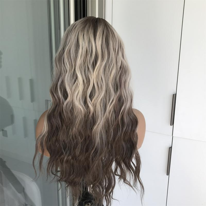 Aria by AISOM Iced Blonde Water Wave 13x4 Free Part Synthetic Lace Front Wig for Women 20 Inch Pre plucked Hairline Heat Friendly Tiny Knots