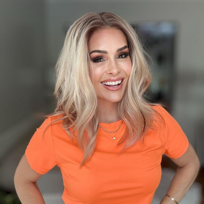 A60 by AISOM Pre Cut Warm Blonde Wig Natural Wave 16 inches T Part Glueless Synthetic Lace Wigs for Women 30 Seconds Ready to Wear Heat Friendly