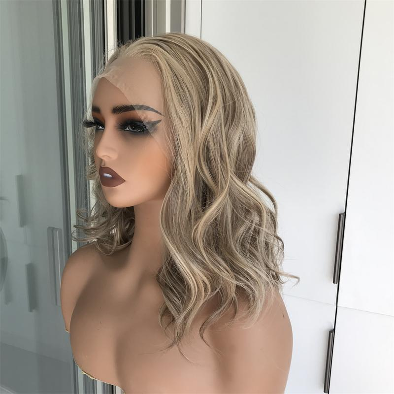 Nora by AISOM Champagne Blonde Wave 13x4 Free Part Lace Front Wig with Scandinavian Hairline 14 Inch Heat Friendly Daily Use
