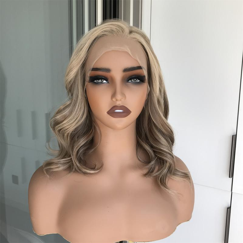 Nora by AISOM Champagne Blonde Wave 13x4 Free Part Lace Front Wig with Scandinavian Hairline 14 Inch Heat Friendly Daily Use