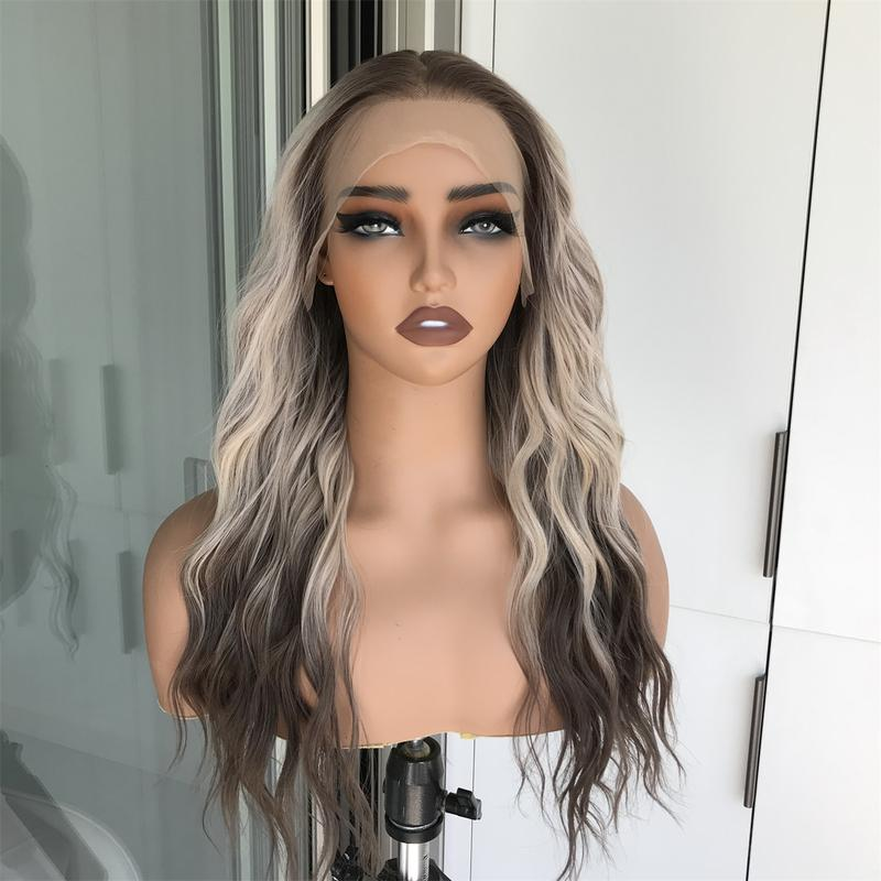 Aria by AISOM Iced Blonde Water Wave 13x4 Free Part Synthetic Lace Front Wig for Women 20 Inch Pre plucked Hairline Heat Friendly Tiny Knots