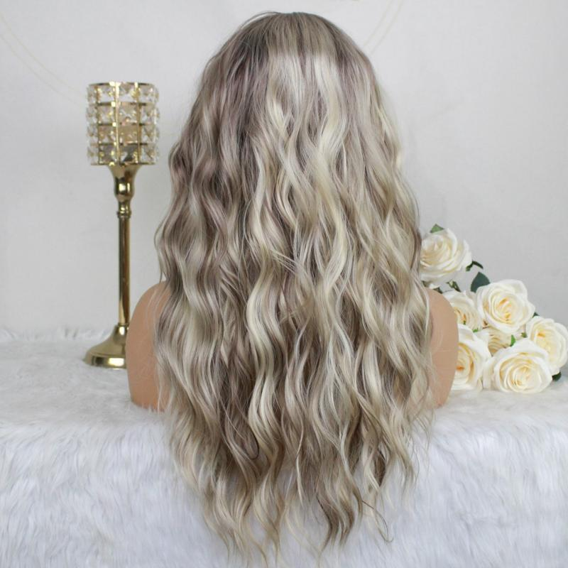 A36 by AISOM 13x4 Free Part Lace Front Wig Blonde Highlight Pre Plucked Curly Wave 20 inches Synthetic Lace Wig for Women Heat Friendly Fiber Daily Party