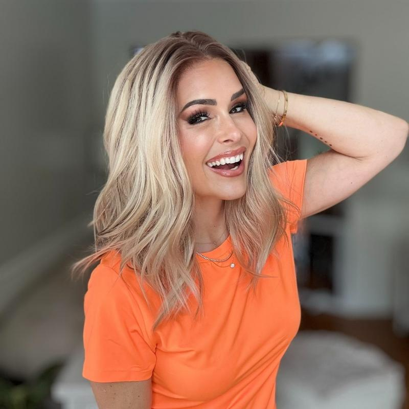 A60 by AISOM Pre Cut Warm Blonde Wig Natural Wave 16 inches T Part Glueless Synthetic Lace Wigs for Women 30 Seconds Ready to Wear Heat Friendly