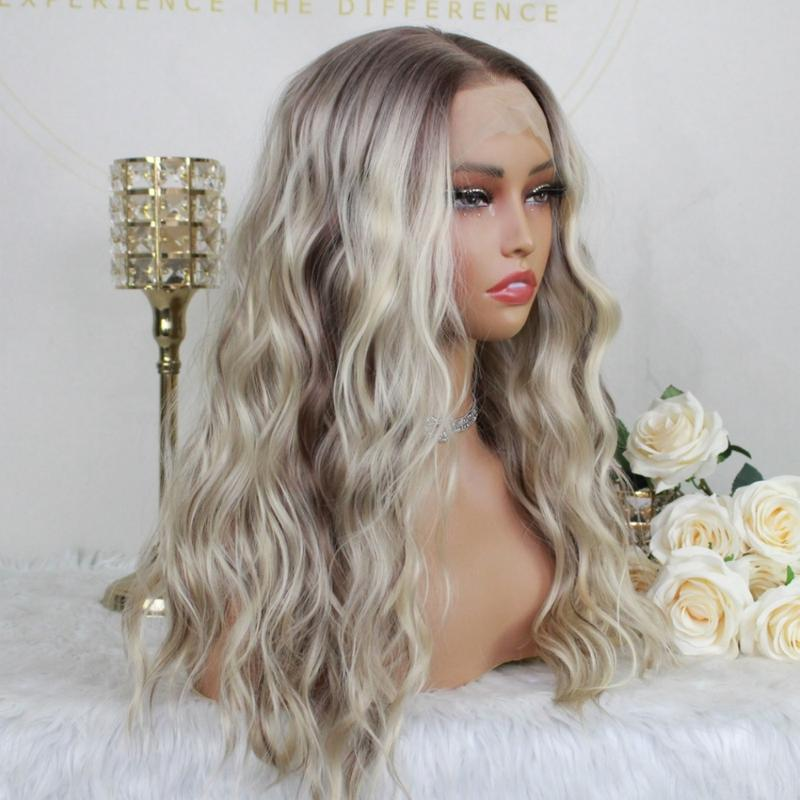 A36 by AISOM 13x4 Free Part Lace Front Wig Blonde Highlight Pre Plucked Curly Wave 20 inches Synthetic Lace Wig for Women Heat Friendly Fiber Daily Party