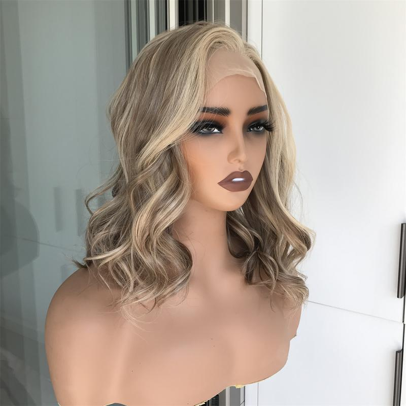 Nora by AISOM Champagne Blonde Wave 13x4 Free Part Lace Front Wig with Scandinavian Hairline 14 Inch Heat Friendly Daily Use