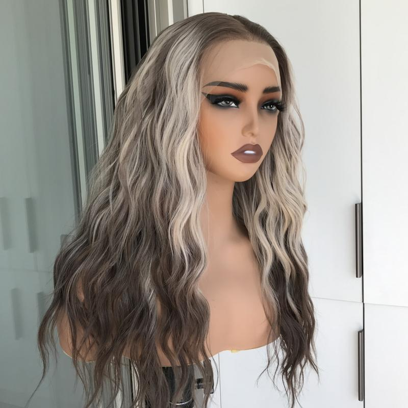 Aria by AISOM Iced Blonde Water Wave 13x4 Free Part Synthetic Lace Front Wig for Women 20 Inch Pre plucked Hairline Heat Friendly Tiny Knots